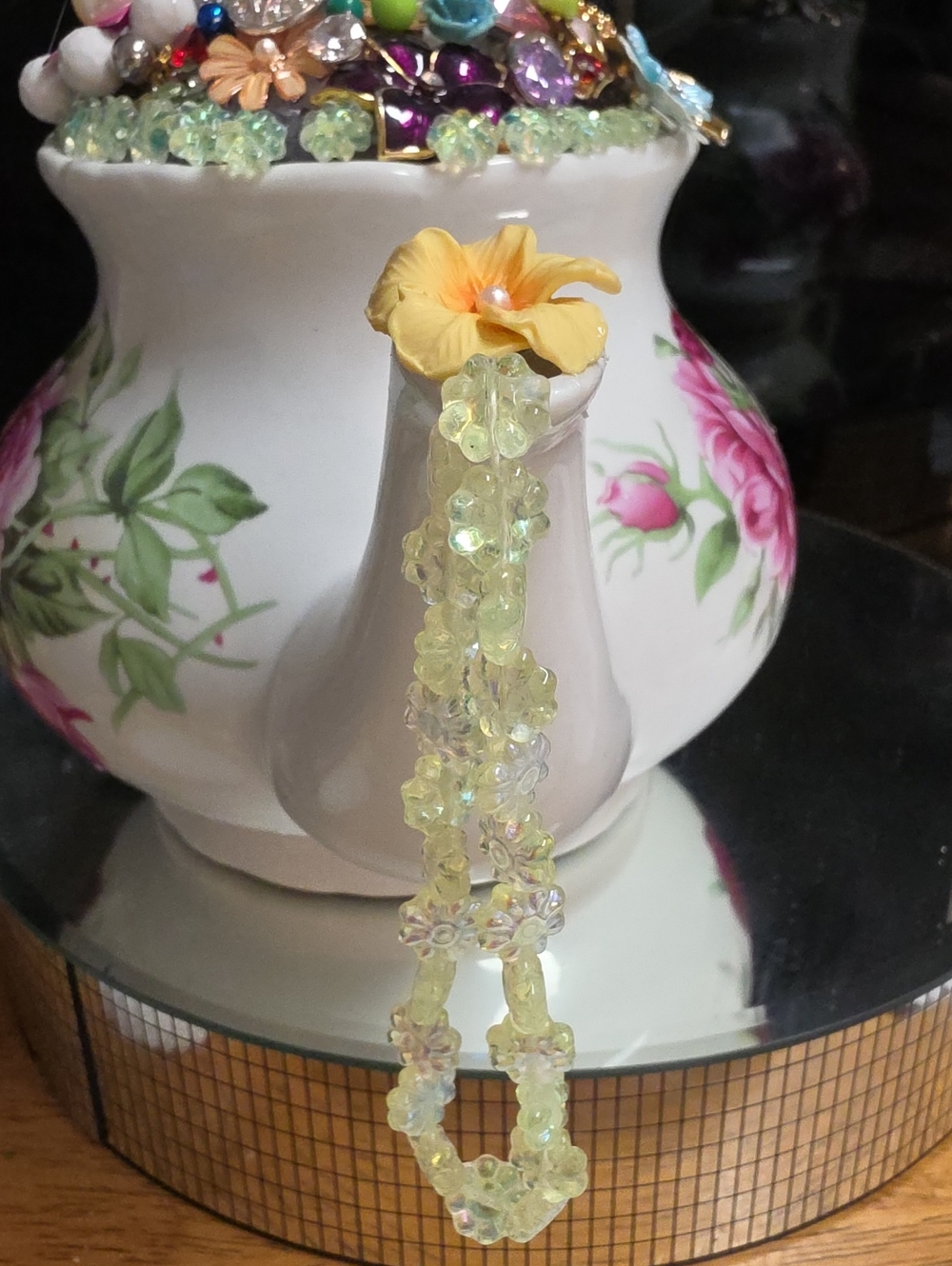 Hand Crafted Jewelry Embellished Porcelain Rose Teapot Art - Picture 8 of 10